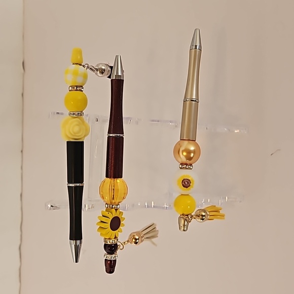 Hand Crafted Beaded Pens Set of 3 Fall Halloween Floral designs Ballpoint Black - Picture 17 of 17